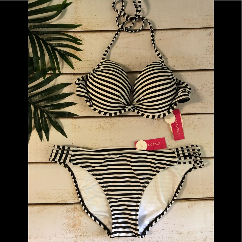 Stripped Push Up Bra Bikini Set